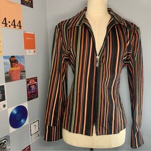 Vintage Grunge Blazer Jacket Orange and Brown Stripes